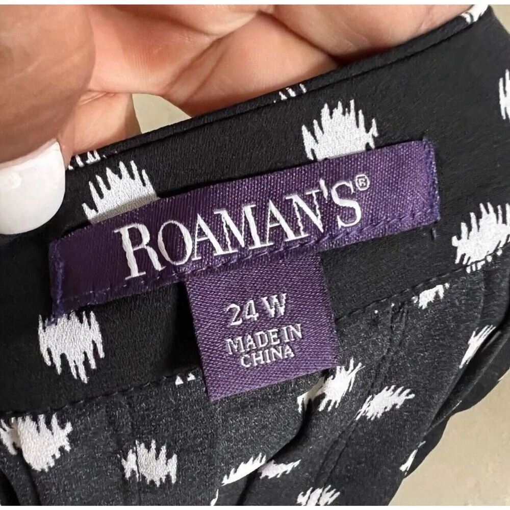 Roaman’s Women’s Black White Short Sleeve Pleated Babydoll Top Blouse Size 24 - Image 9