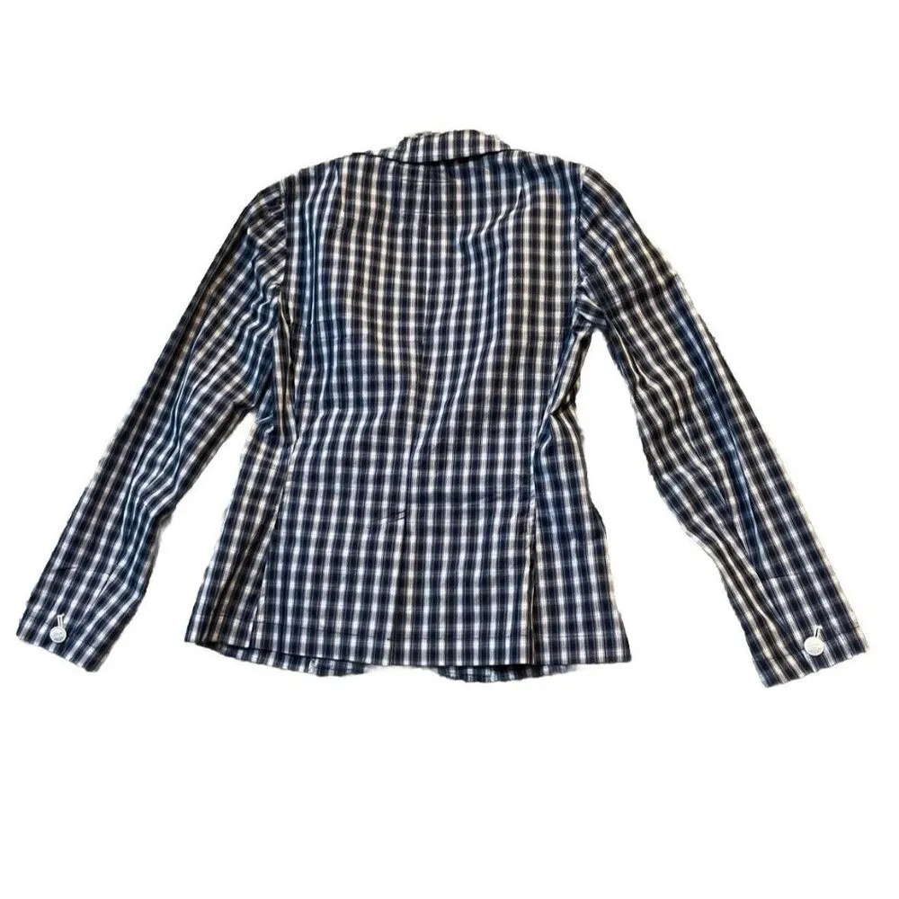 Banana Republic Womens Size Small Blue Plaid Shirt‎ Blazer Jacket Preppy Office - Image 2
