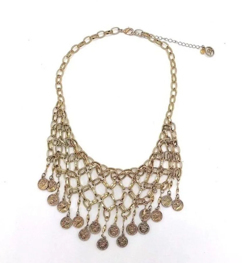 Erica Lyons Necklace Coin Chain Mesh Linked Chain Statement Gold Tone - Image 2