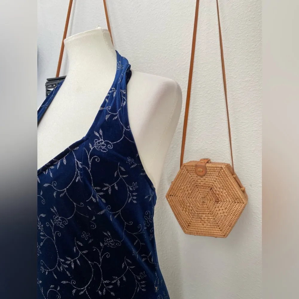 Luly K New York City Blue & Silver Slit Halter Dress Size M - Image 2