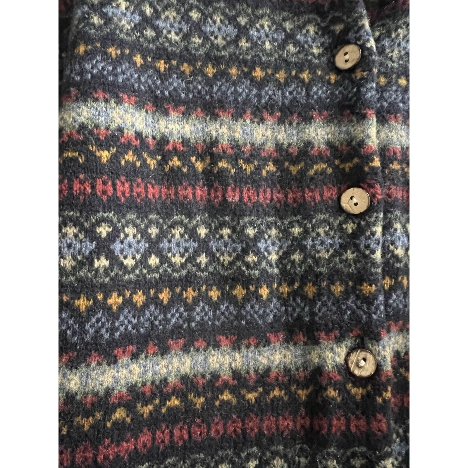 Vintage SKYR Nordic Fair Isle Lambswool Sweater Cardigan Button Down Long Sleeve Black Size M - Image 2