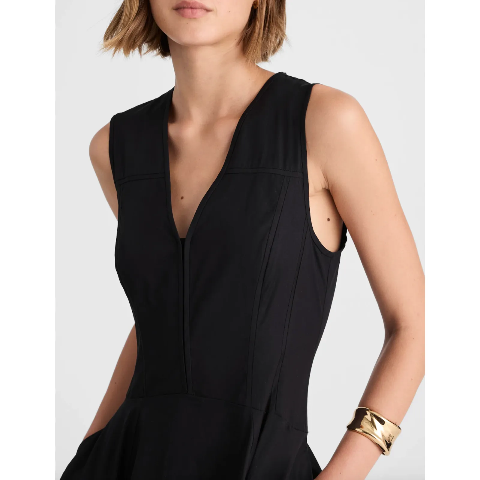 Madewell V Neck Circle Midi Dress Cotton Jet Black Classic Minimalist 0 NWT - Image 5