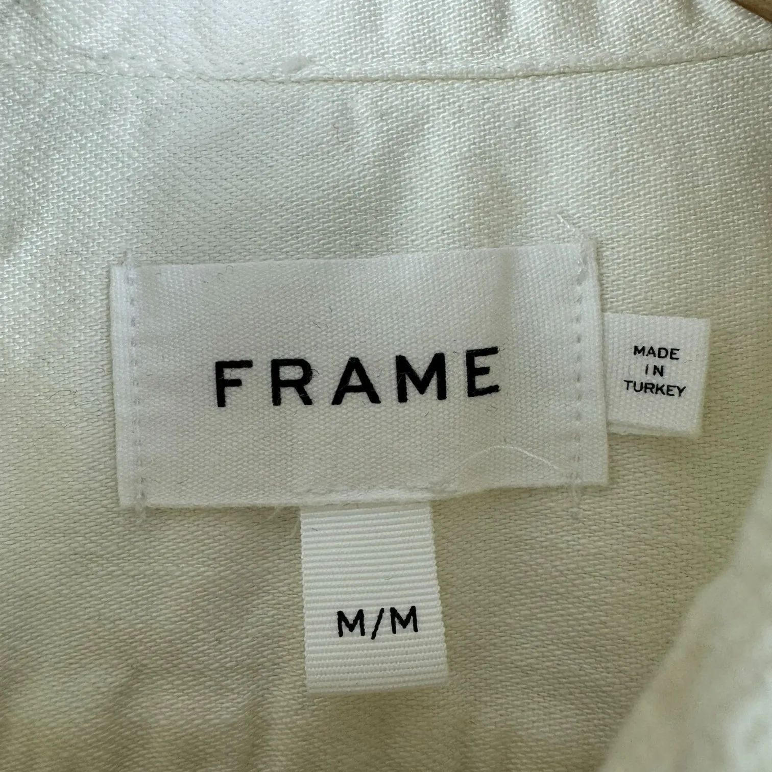 Frame Gillian Shirt Dress in Ecru Size M Poplin Denim Puff Sleeve Mini Preppy - Image 5