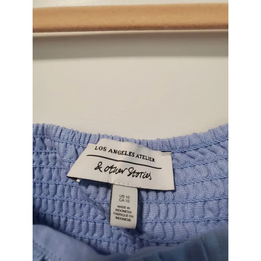 asos linen corset detail blouse in blue.a23 - Image 3