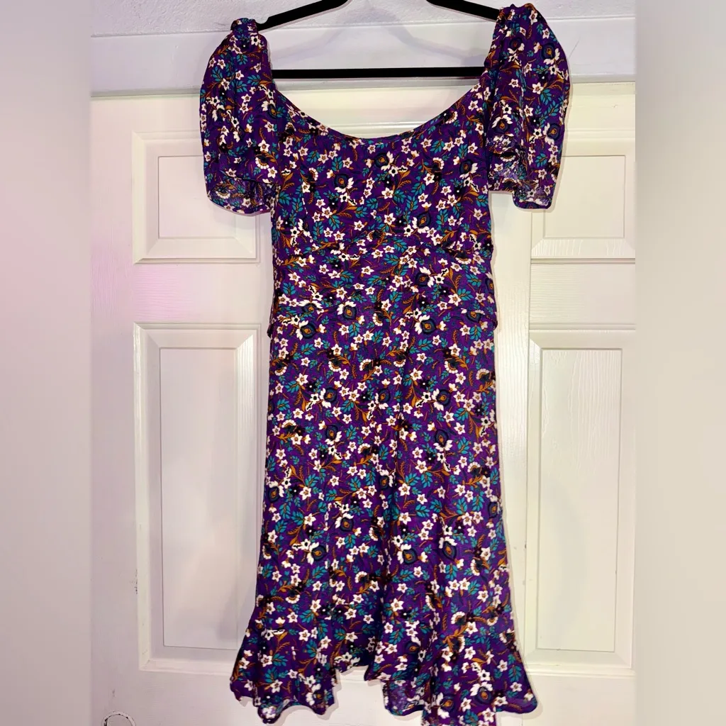 BAND OF THE FREE Purple Floral Tie Back Dress – Flutter Sleeve/Smocked Large NWT - Image 14