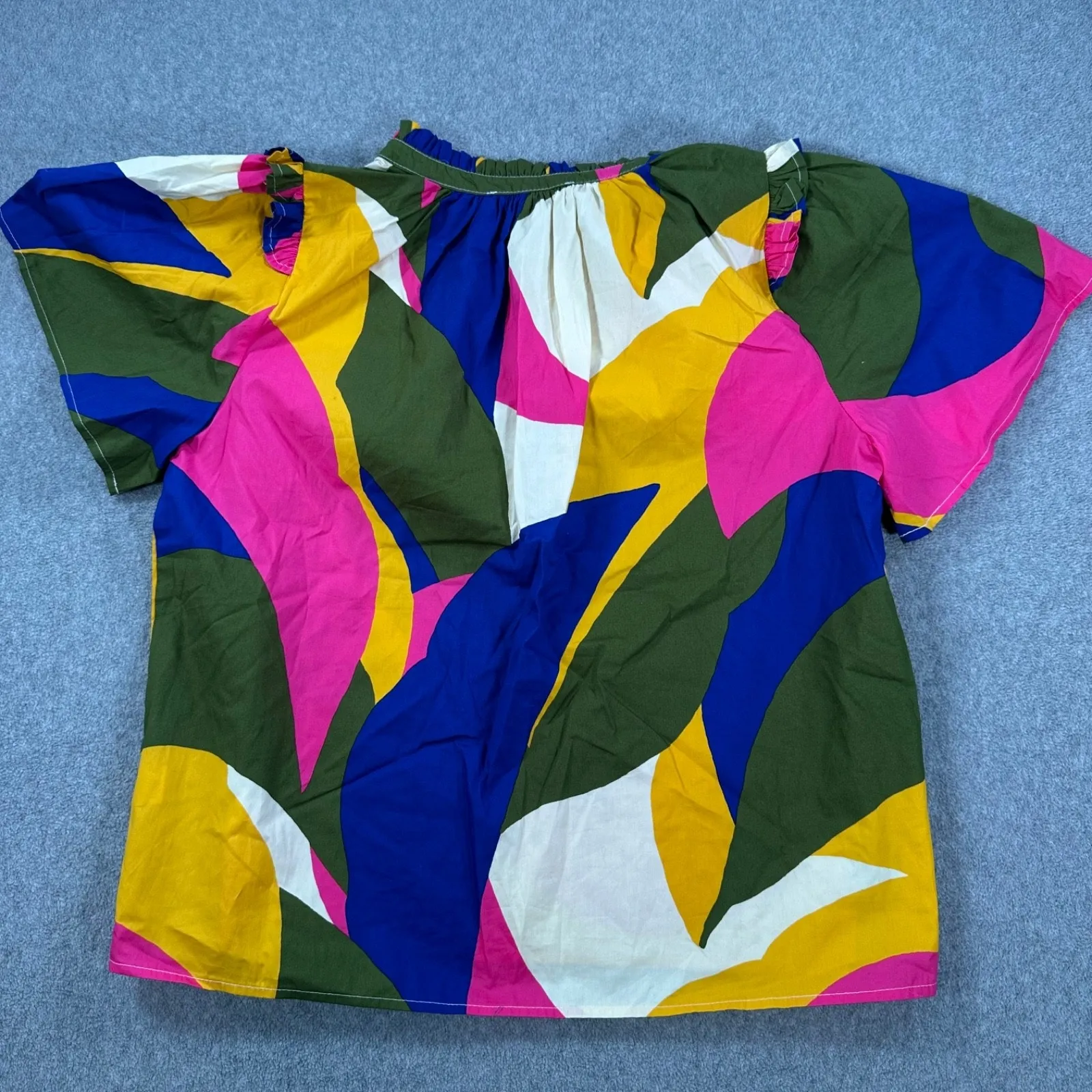 Sugar Lips Rio Abstract Print Poplin Blouse Size Medium Split Neck Short Sleeve - Image 10