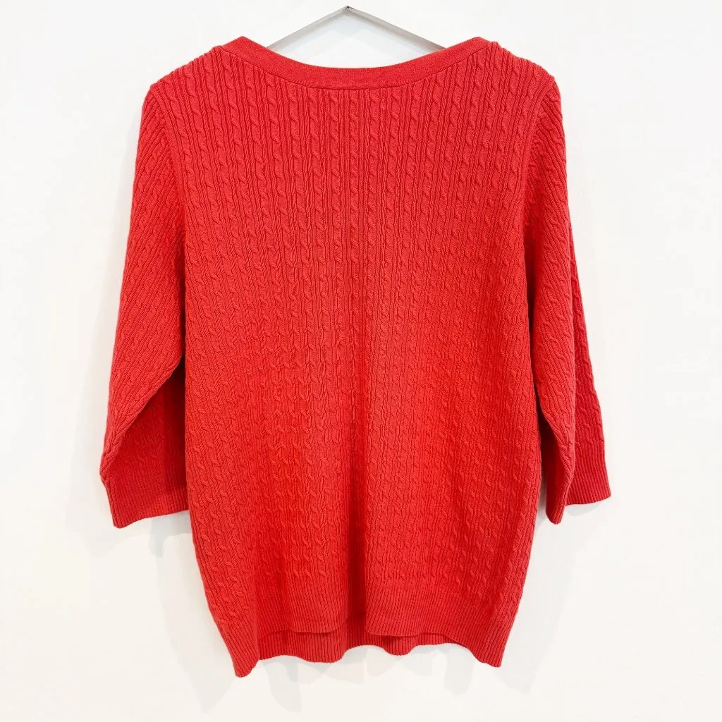 Karen Scott Boat Neck Ribbed Cable Knit 3/4 Sleeve Sweater Top Winter Size Large - Image 6