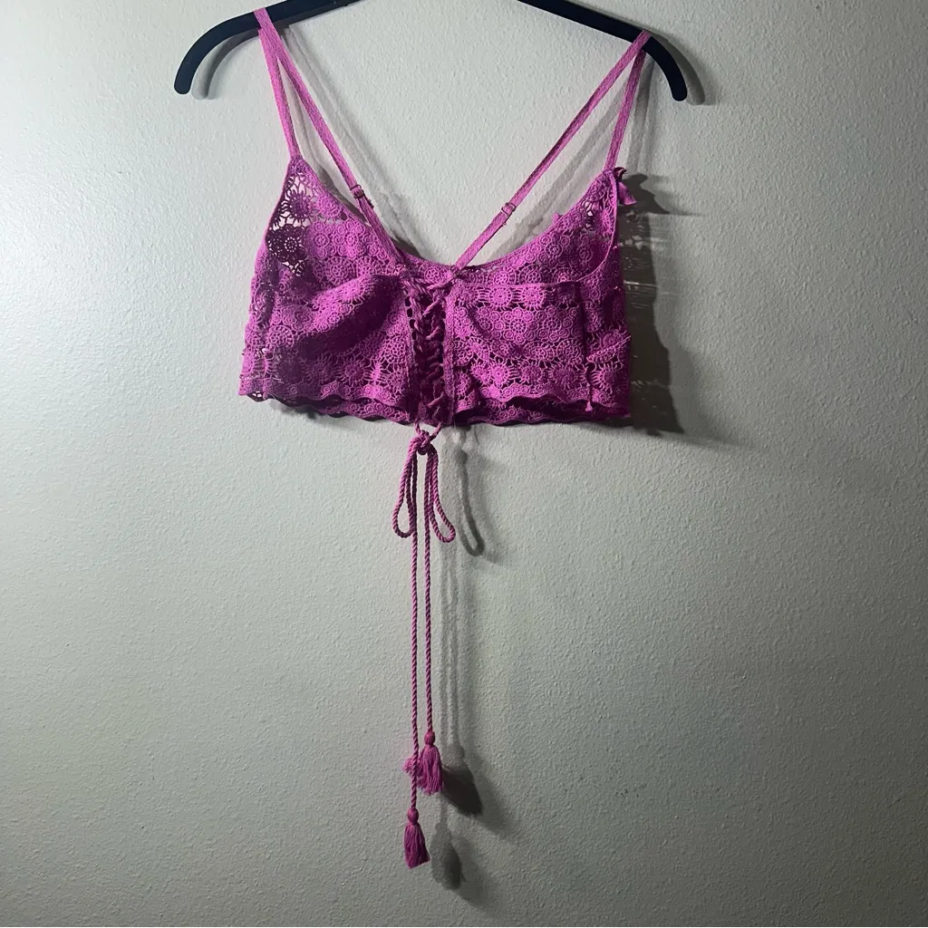 NWOT Free People Pink Gypset Crochet Lace Longline Bralette Cami Tank Top Size S - Image 8