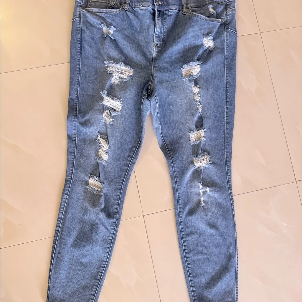 Torrid  Dark Blue Distressed Skinny Jeans - Image 10