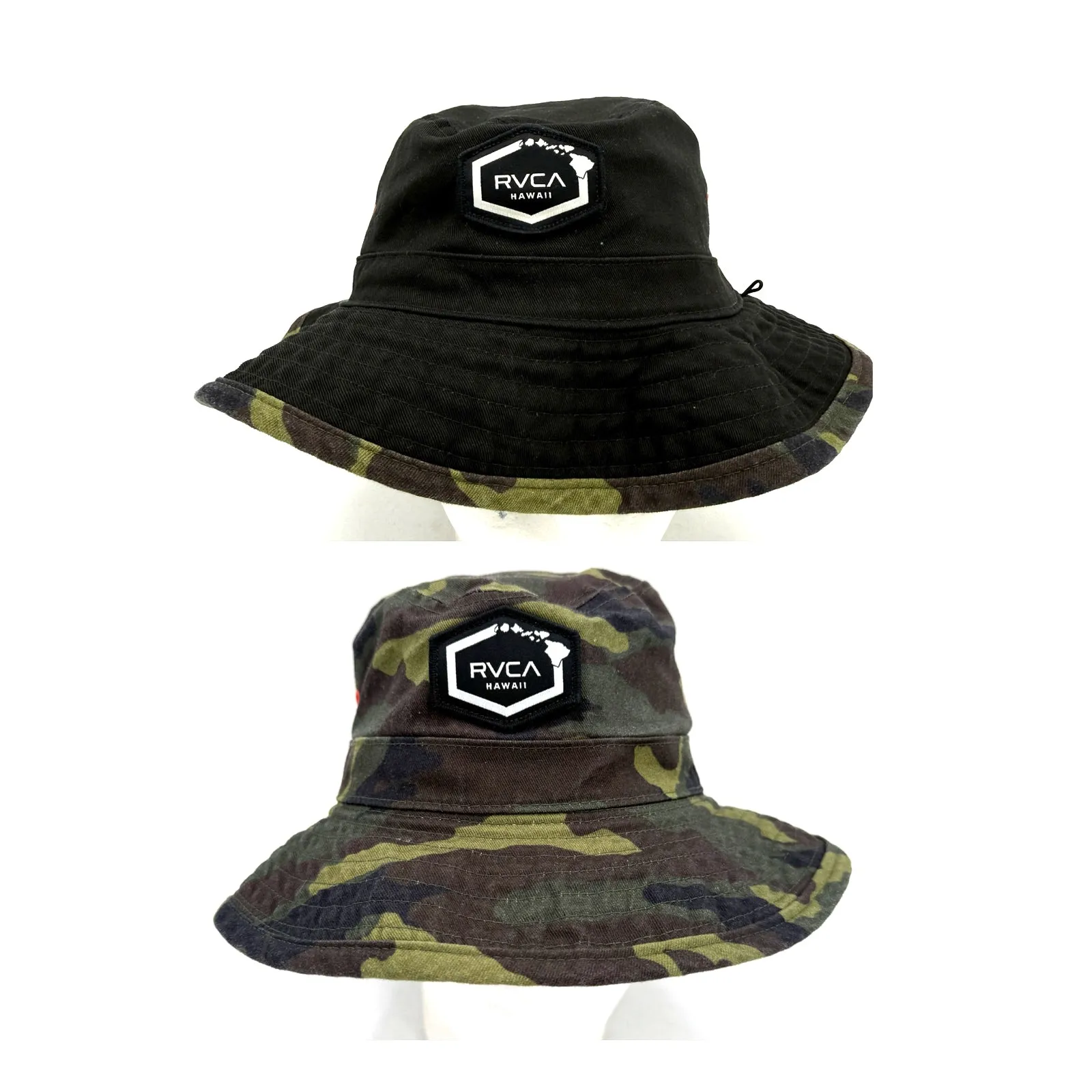 RVCA Hawaii Island Hex Reversible Black & Camo Camouflage Boonie Bucket Hat - Image 2