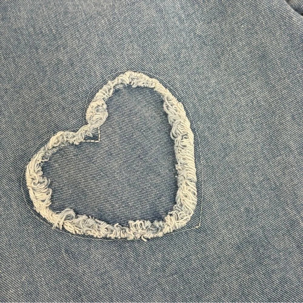 Q&J Patchwork‎ Hearts Wide Leg High Rise Jeans Blue Large Blue Size 12 - Image 5