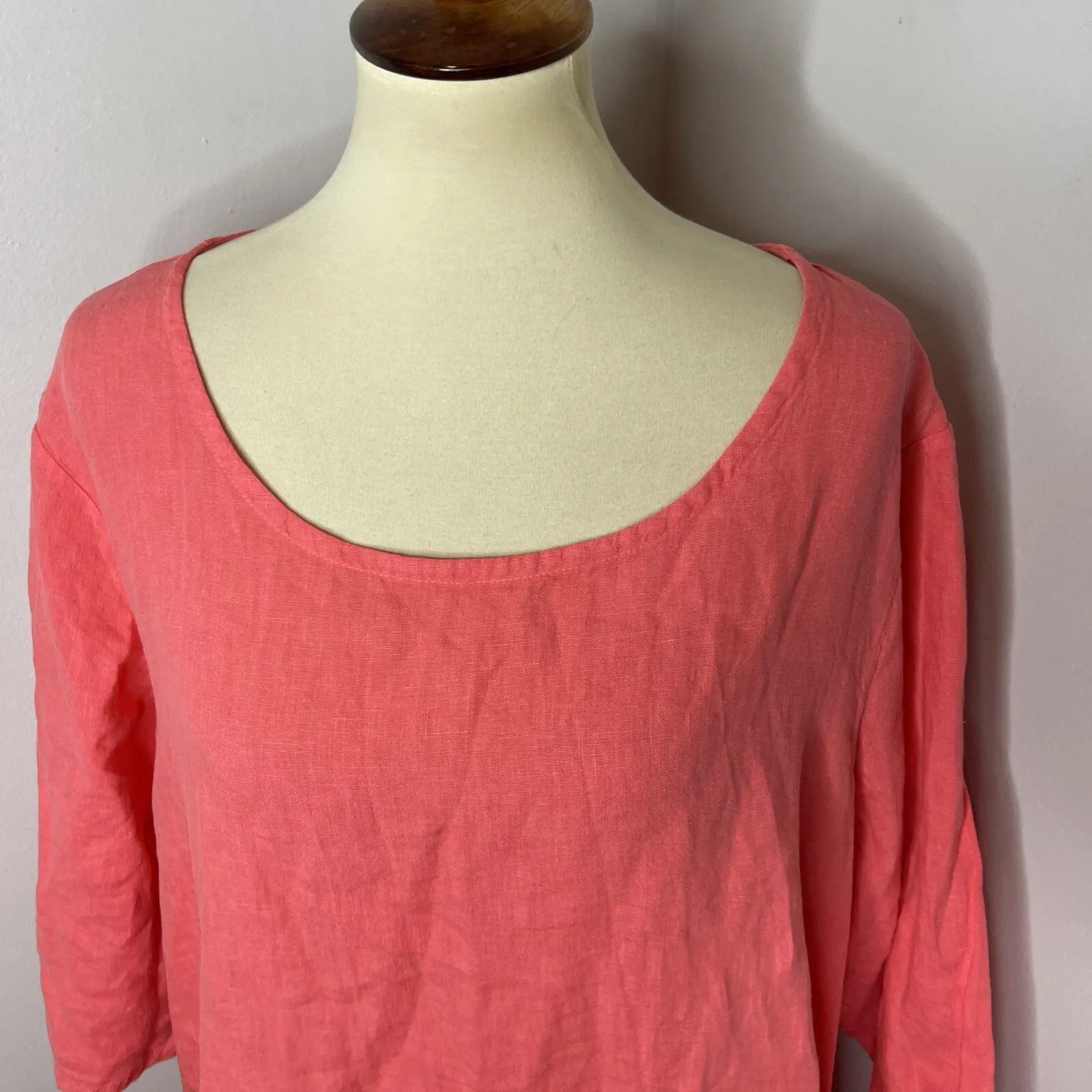 Bryn Walker Assymetrical Lagenlook Linen 3/4‎ Dress Peach 2XL - Image 6