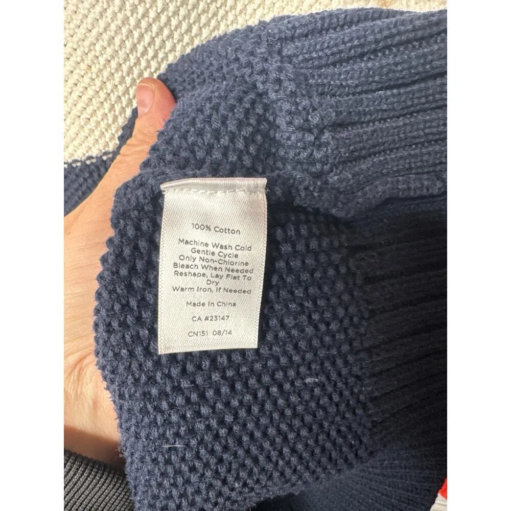Talbots Red White and Blue Petite Medium 100% Cotton Crocheted Sweater - Image 3