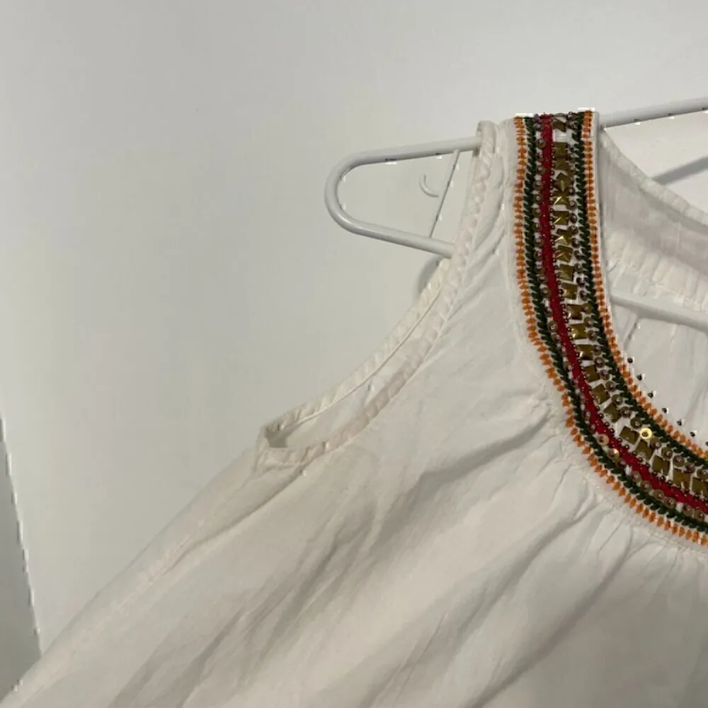 ESPRIT White Multi Embroidered Beaded Sequin Sleeveless Cotton Boho Tank Blouse - Image 12