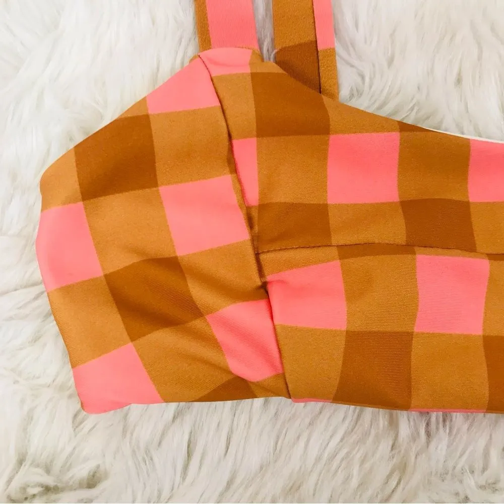 L*SPACE Seaesta Seaside Gingham Jess Bikini Top‎ Pink Orange Plaid Size XS New - Image 5