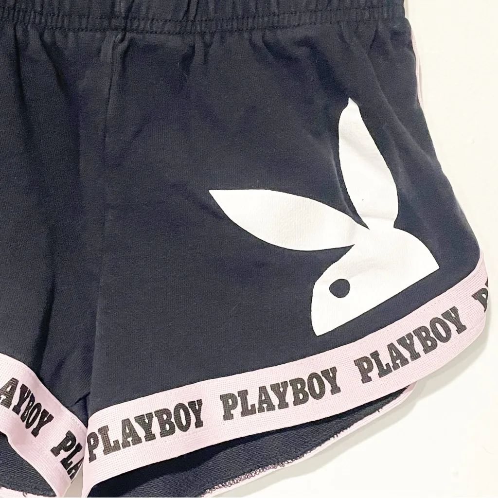 Playboy Size Medium Black Pink Trim Dolphin Mini Lounge‎ Shorts - Image 3