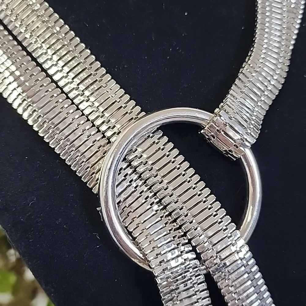 Silver Chain Waterfall Lariat Style Adjustable Necklace Earrings Set - Image 3