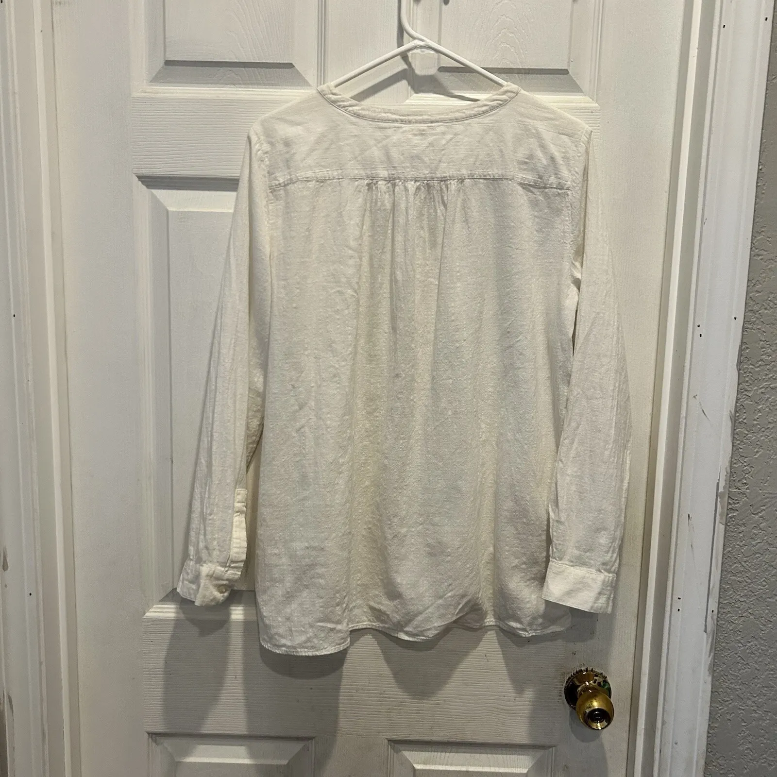 LOFT The Softened Shirt Womens Large White Linen Blend Long Sleeve Button Up - Image 6
