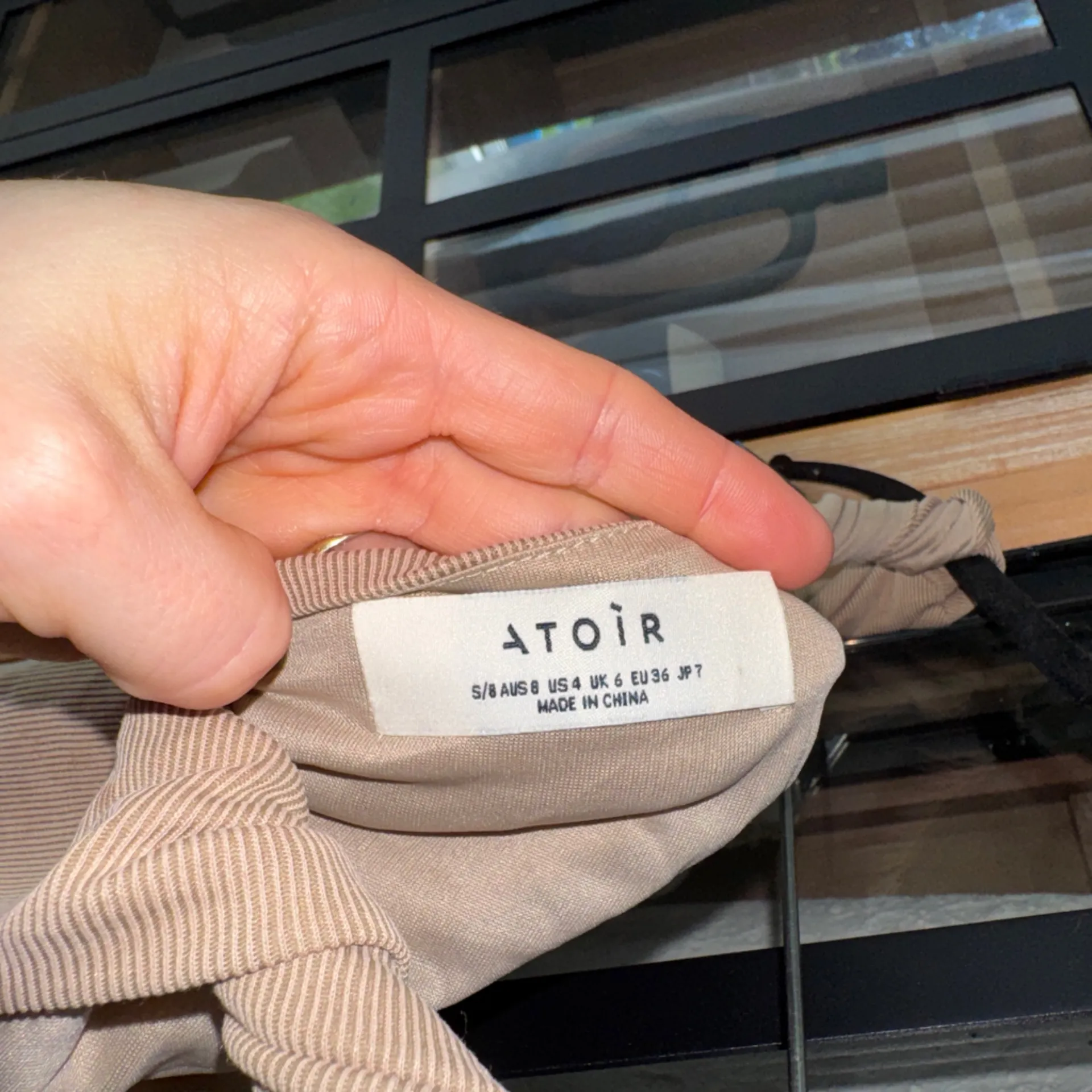 ATOIR tangled bodysuit sand beige ribbed modal off shoulder asymmetrical top Tan Size 4 - Image 3