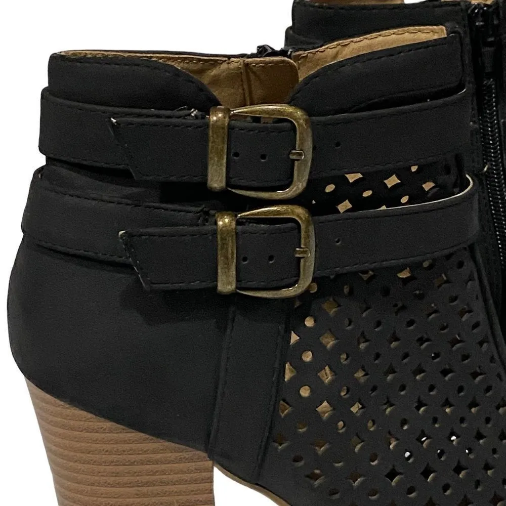 Brash Black Laser Cut Open Peep Toe Booties Size 8.5 - Image 5