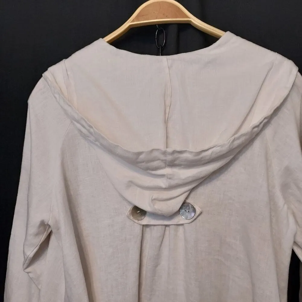 Jones New York Linen Hooded Button Up Front Beach Relaxed Fit Lightweight Jacket - Image 4