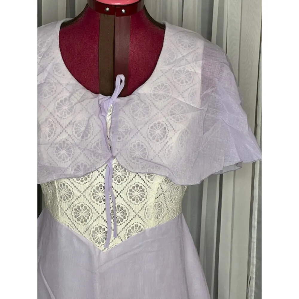 dress formal boho lace bodice capelet fairy purple cream lace Size 12 - Image 3
