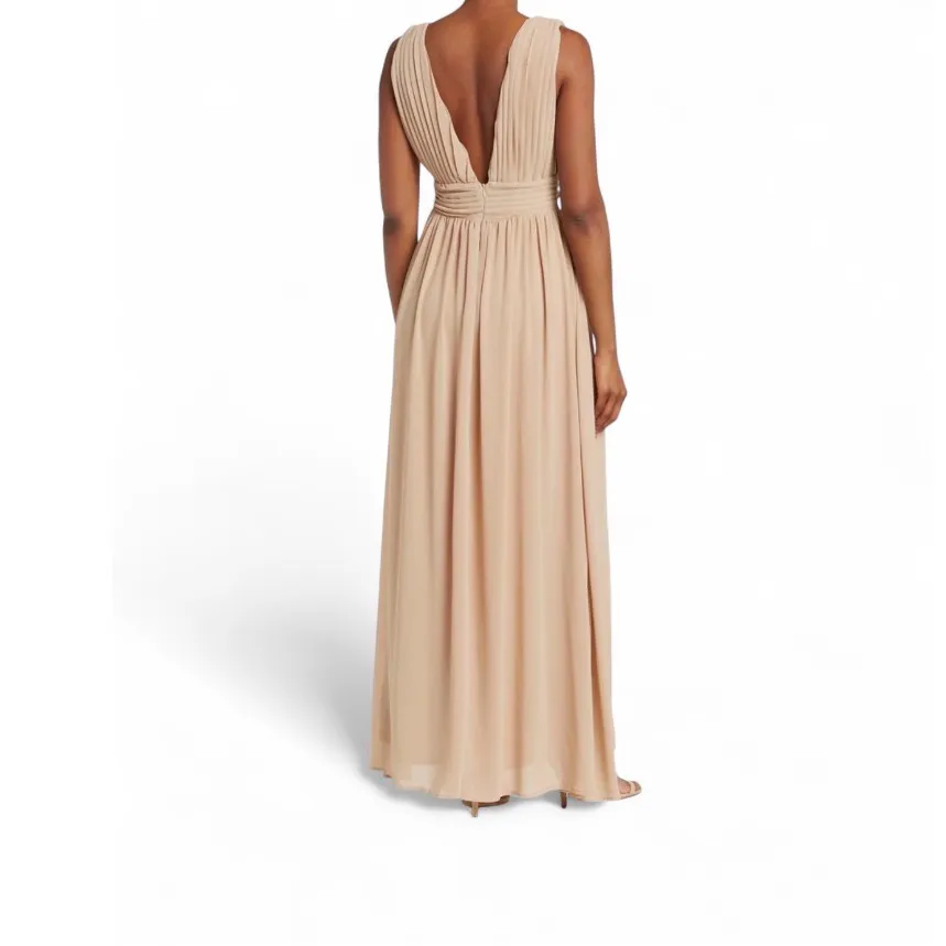 NWT Love By Design Athen Plunging VNeck Maxi Dress Nude Beige Size M Formal Prom - Image 2