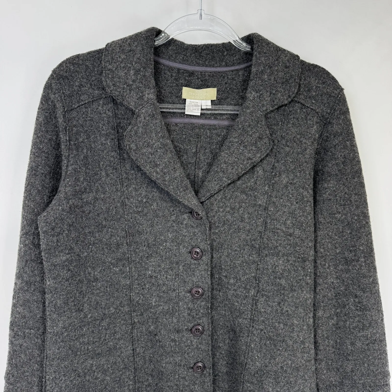 The Territory Ahead Charcoal Wool Blend Blazer Jacket Womens Small Button Front - Image 2