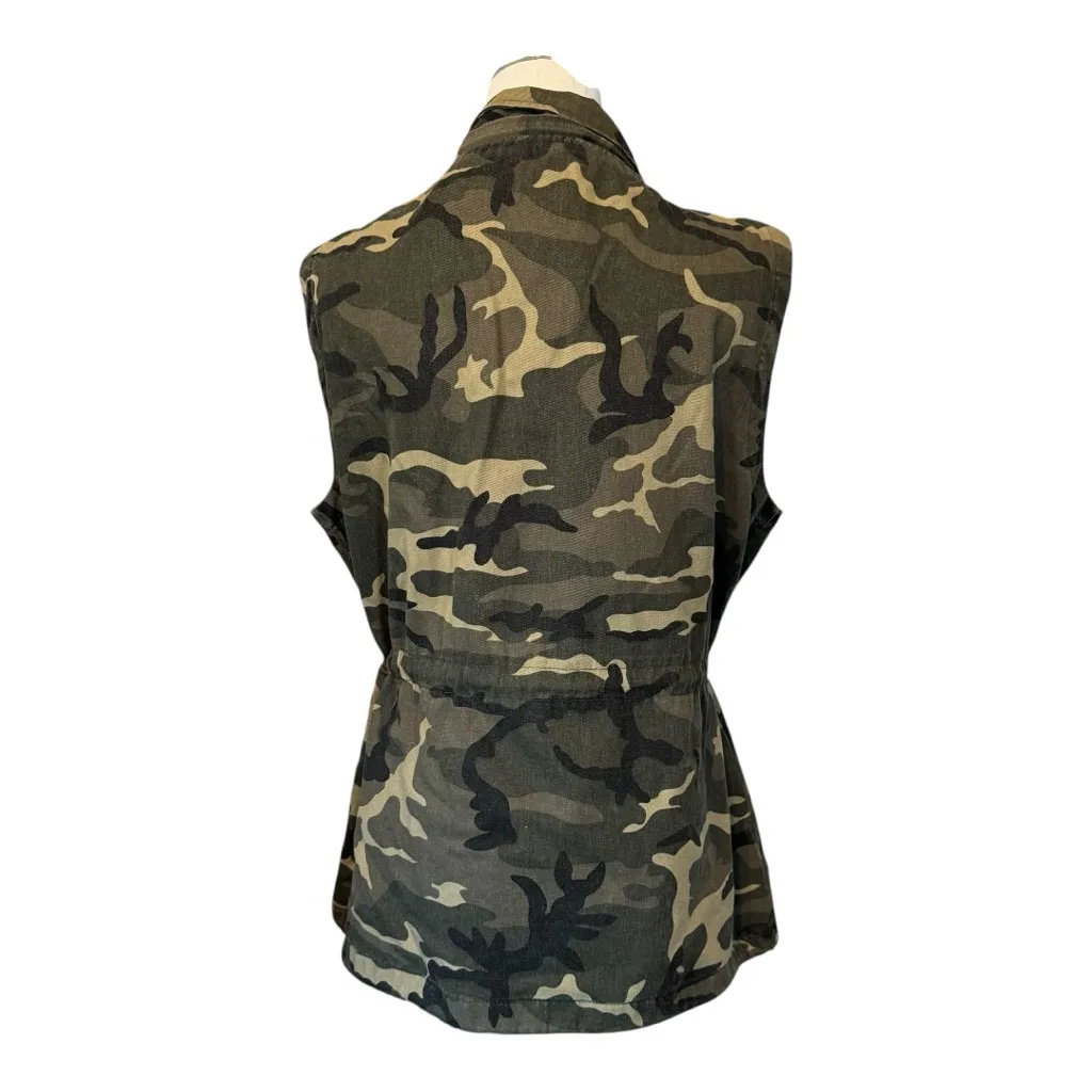 Fashionomics Camouflage Green Khaki Sleeveless Drawstring Waist Vest XL - Image 5