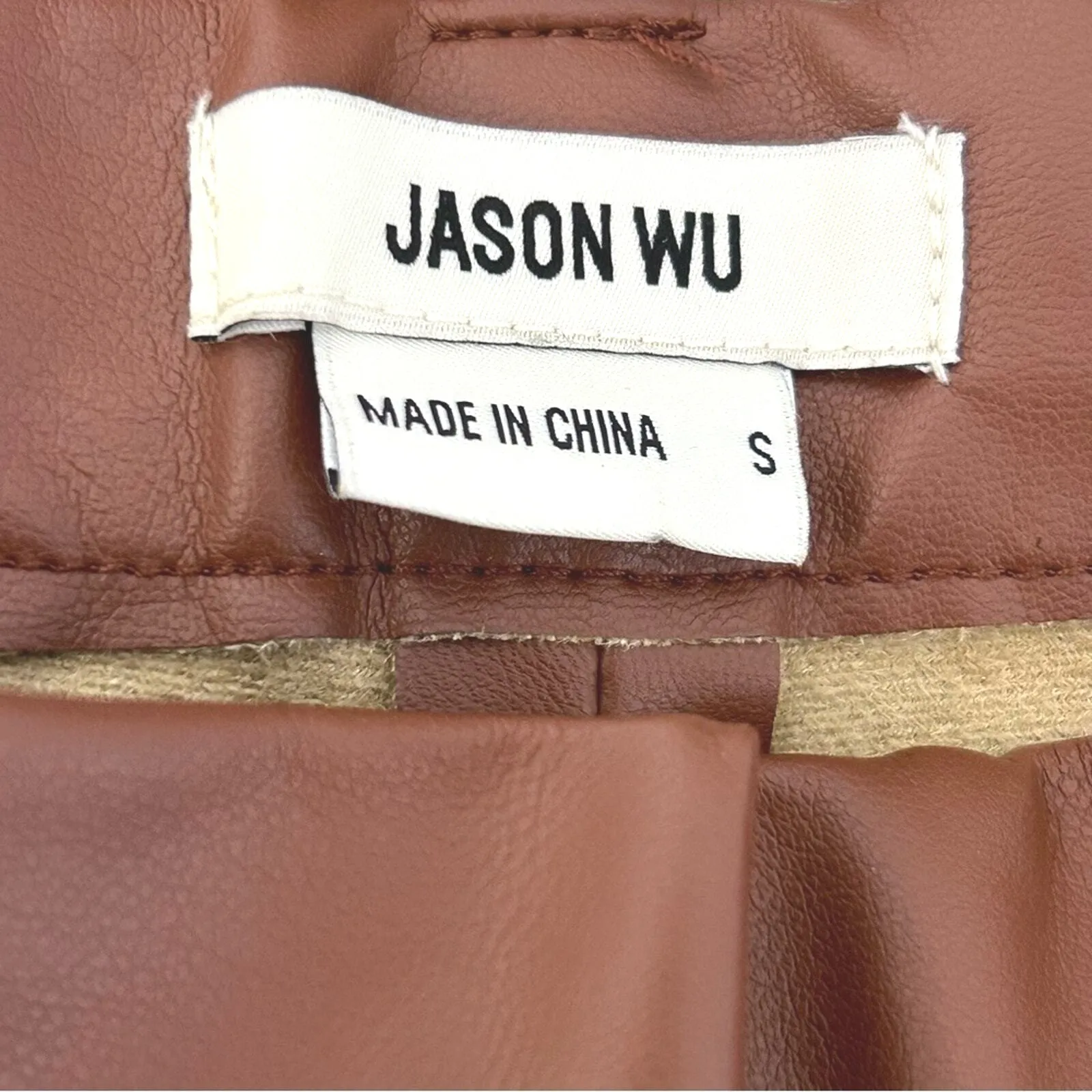 Jason Wu Faux Leather Pants Brown High Waist Straight Leg Modern Chic Trousers S - Image 7