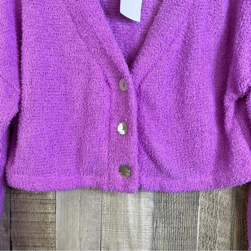 Wild Fable Size Small Terry Cloth Cropped Long Sleeve Button Front Shrug - Image 4