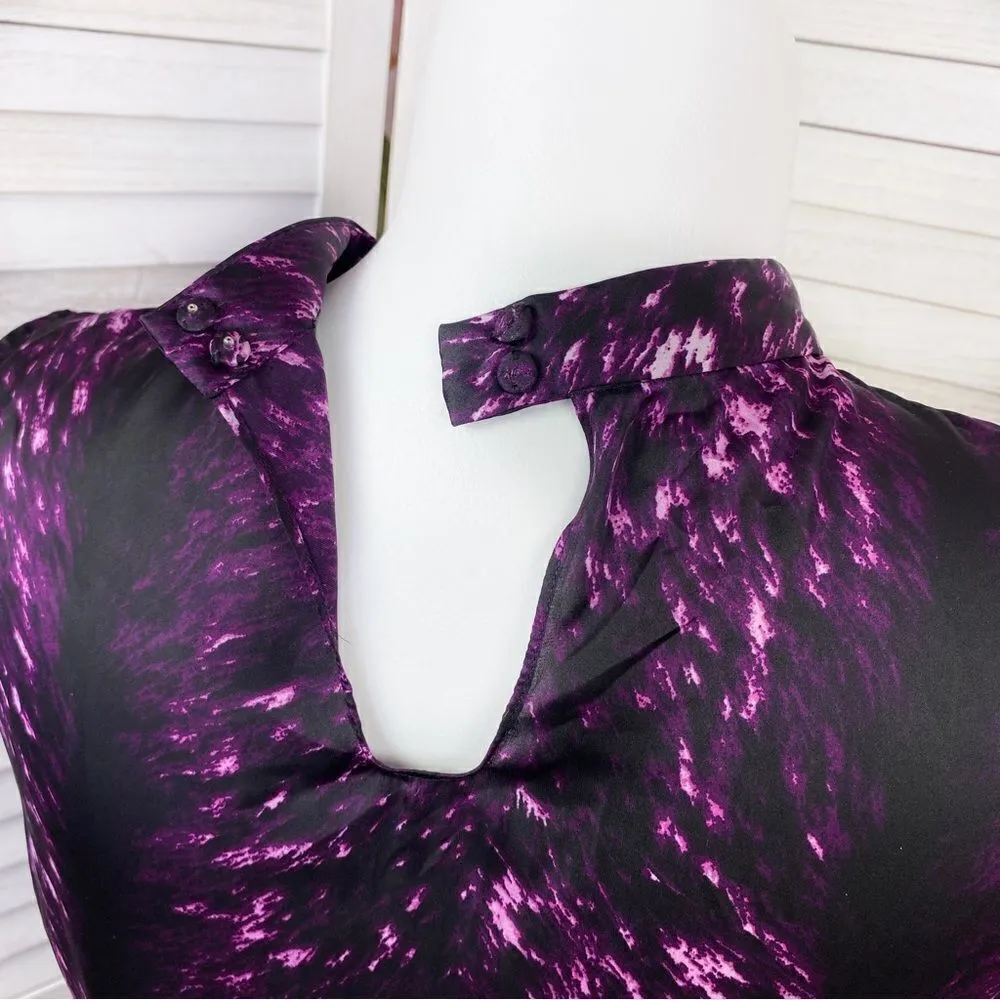 Vince Camuto Satin Printed Pleated  Mock Neck Sleeveless Blouse Purple 12‎ - Image 8