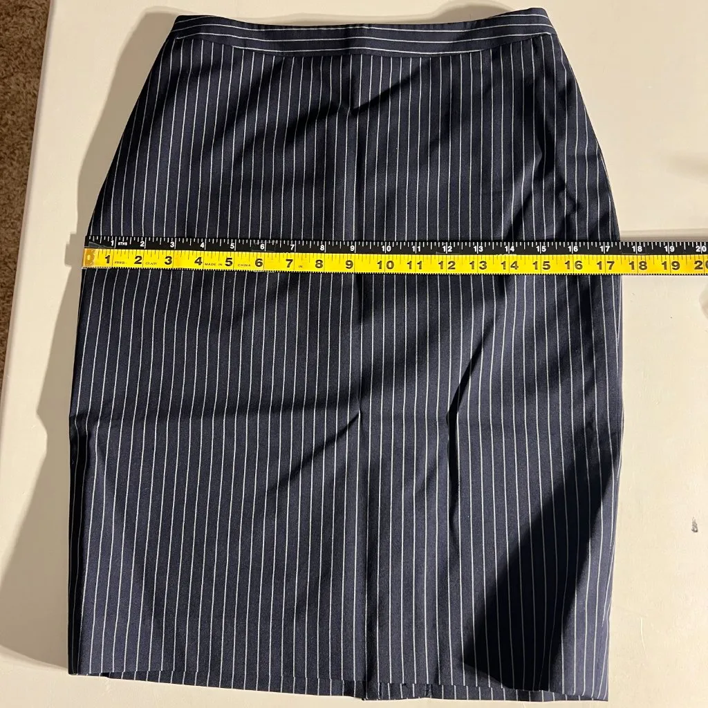 Brooks Brothers Loro Piana Pencil Skirt 4 Petite Navy Stretch Wool Pinstripe 4P - Image 3