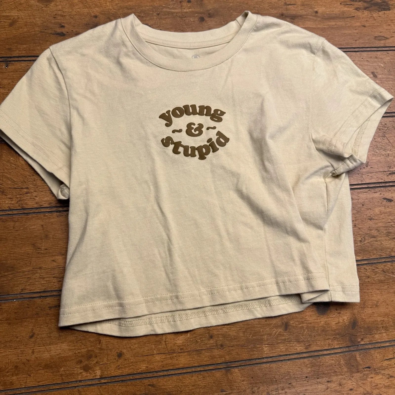 Barstool Sports Women's Tshirt Cropped Young And Stupid Medium Yellow‎ - Image 2