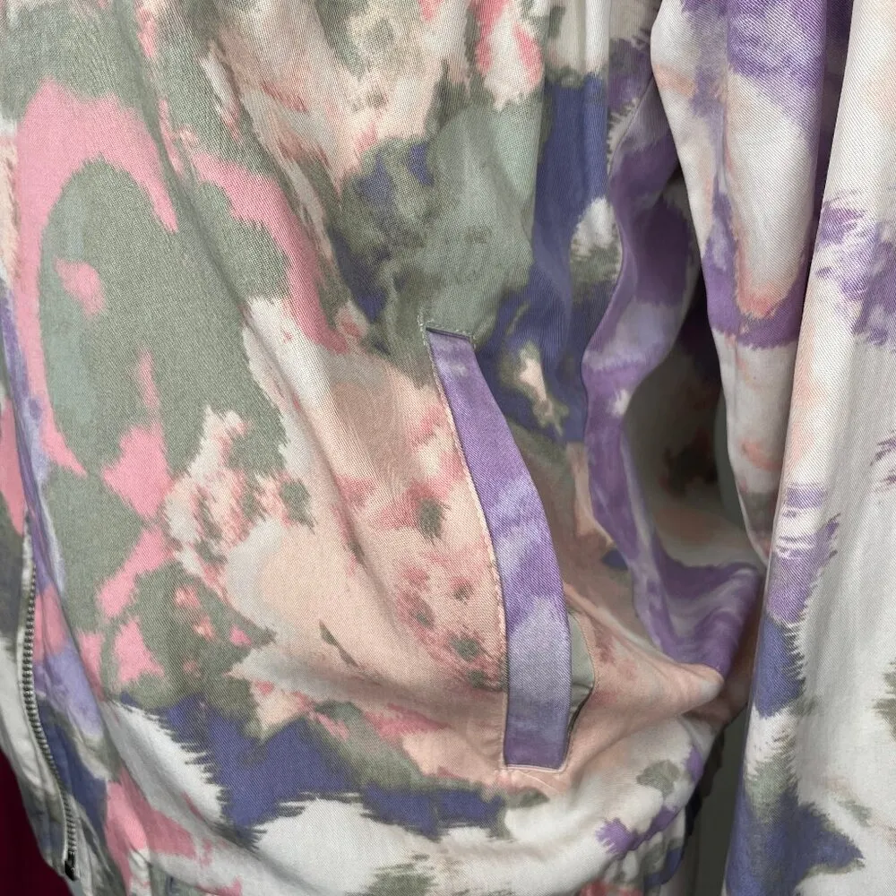 Y2K Dopamine Floral Long Sleeve Zip Up Lightweight Bomber Jacket S - Image 4