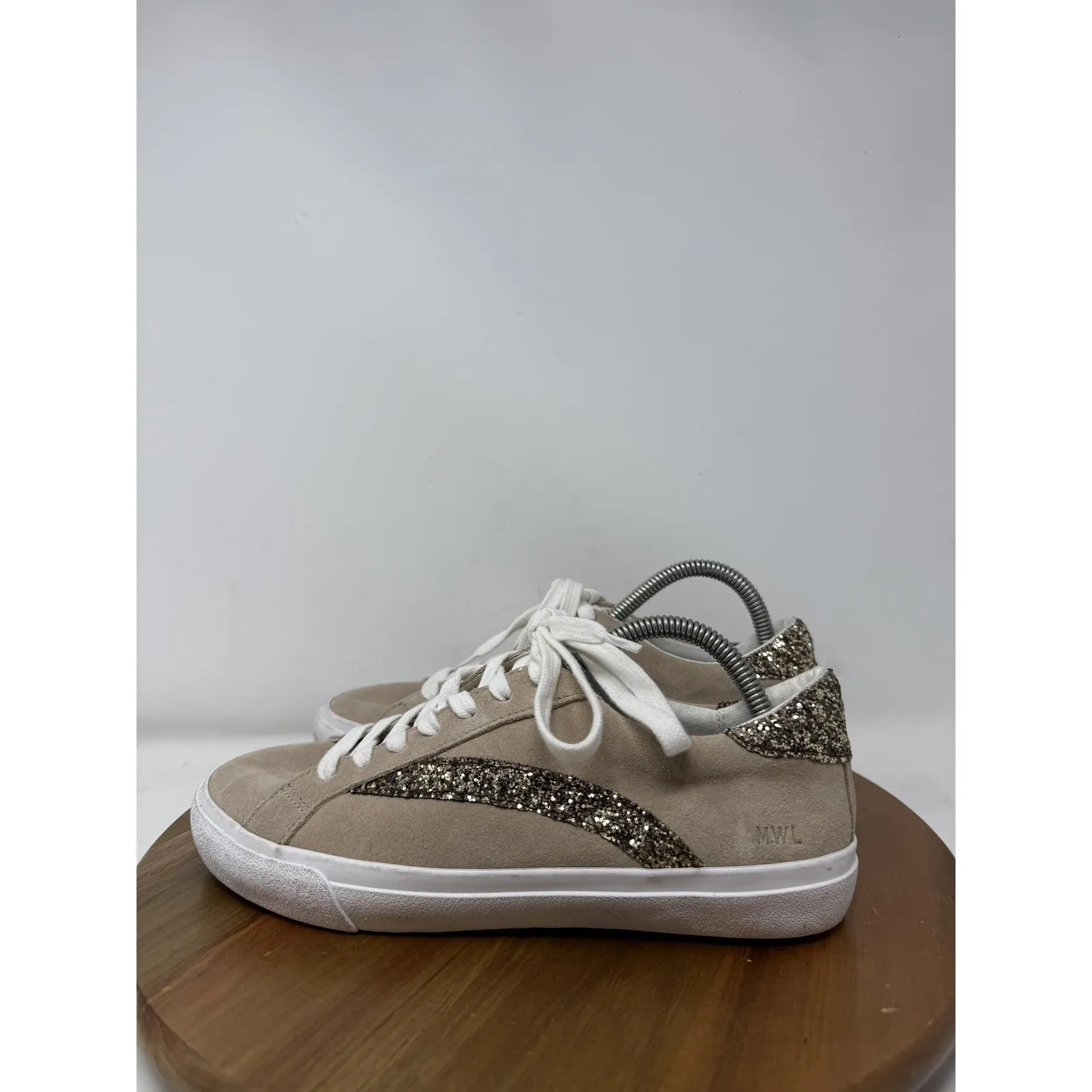 Madewell Shoes Womens Beige Gold Glitter Low Top Lace Up Casual Sneakers Size 7 - Image 5