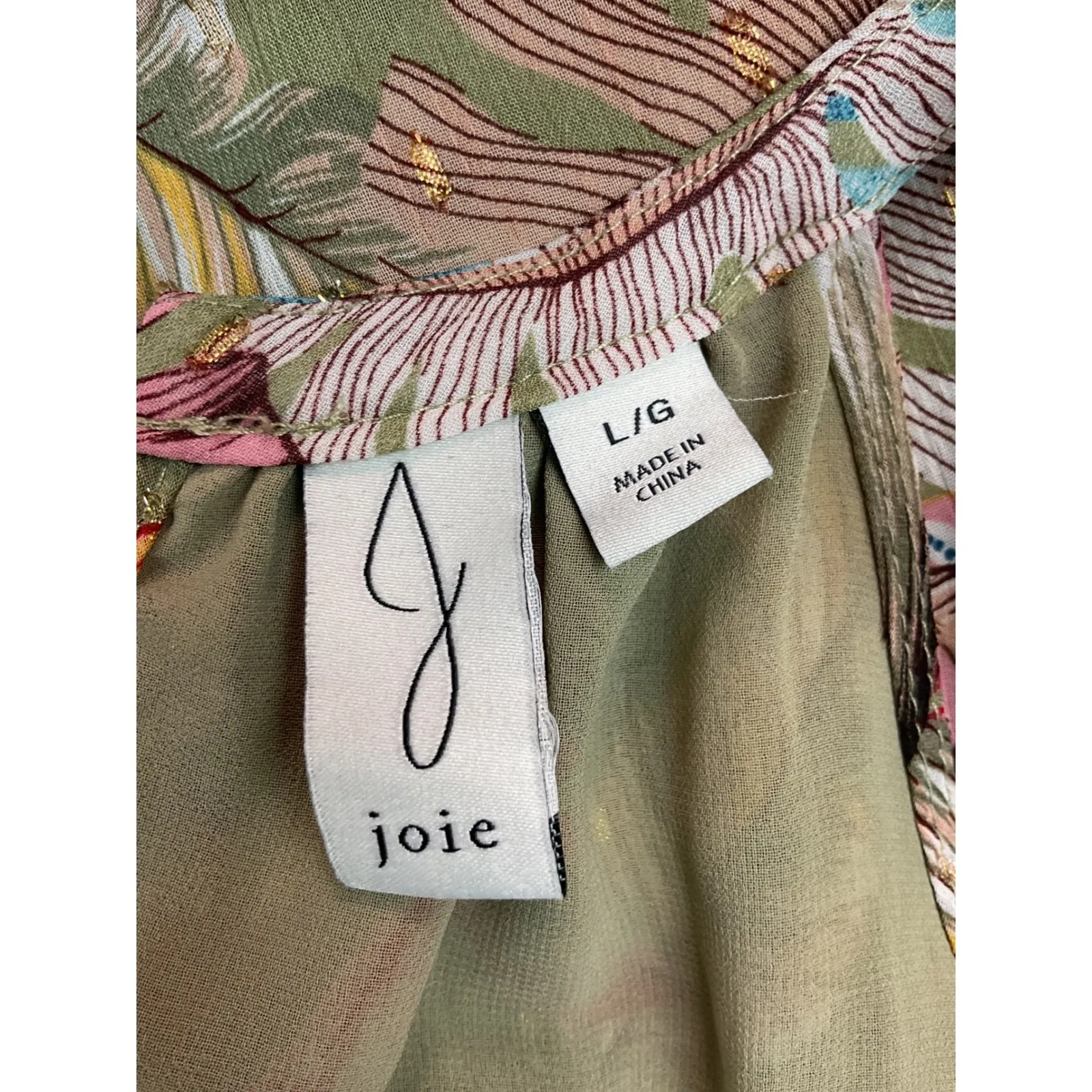 Joie Green Tropical Leaf Print Halter Smocked Waist Tank Top Women's L - Image 2