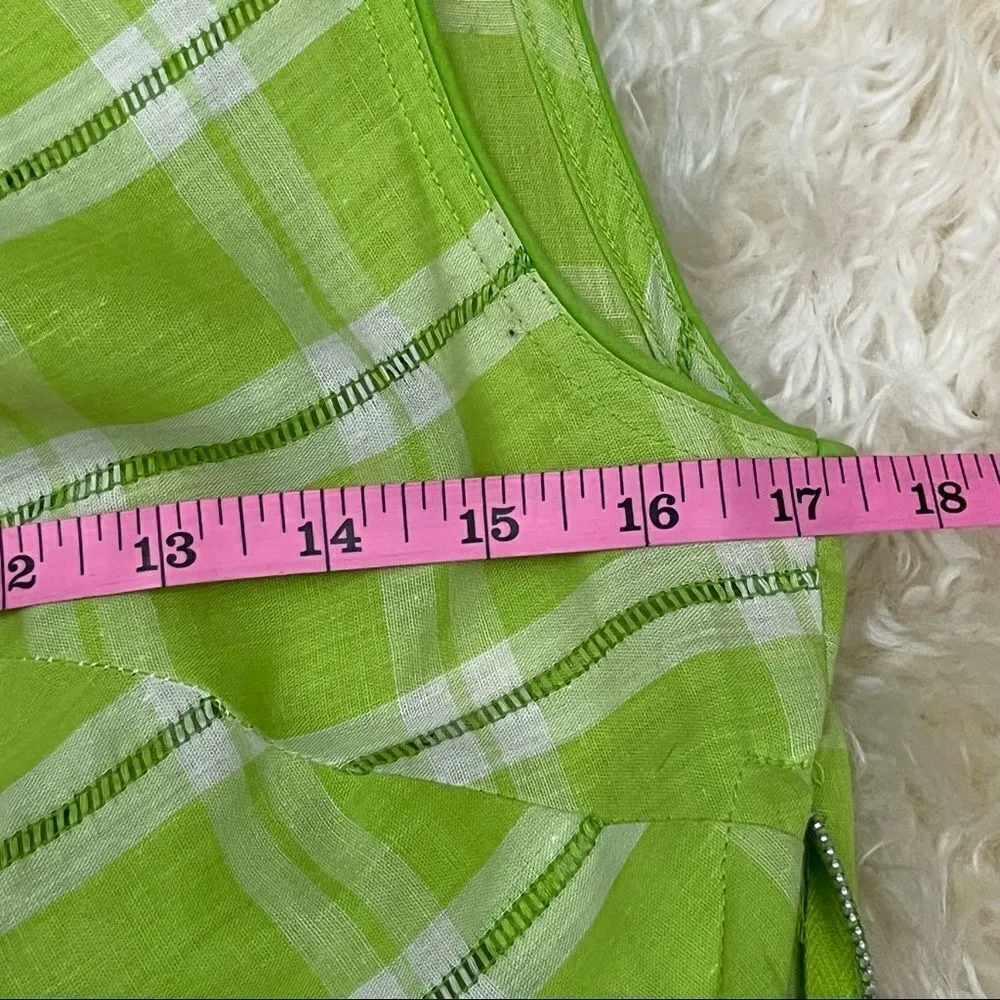 Vintage 60’s Handmade Lime Green Plaid Apron Style Fit and Flare Dress S - Image 7