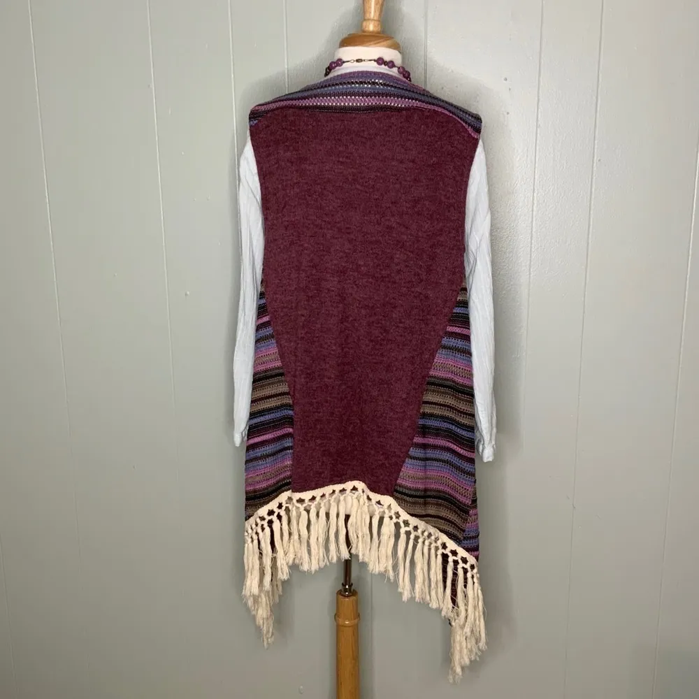 Umgee Purple Multicolor Stripe Crochet Knit Casual Vest Fringe BOHO S/M - Image 6