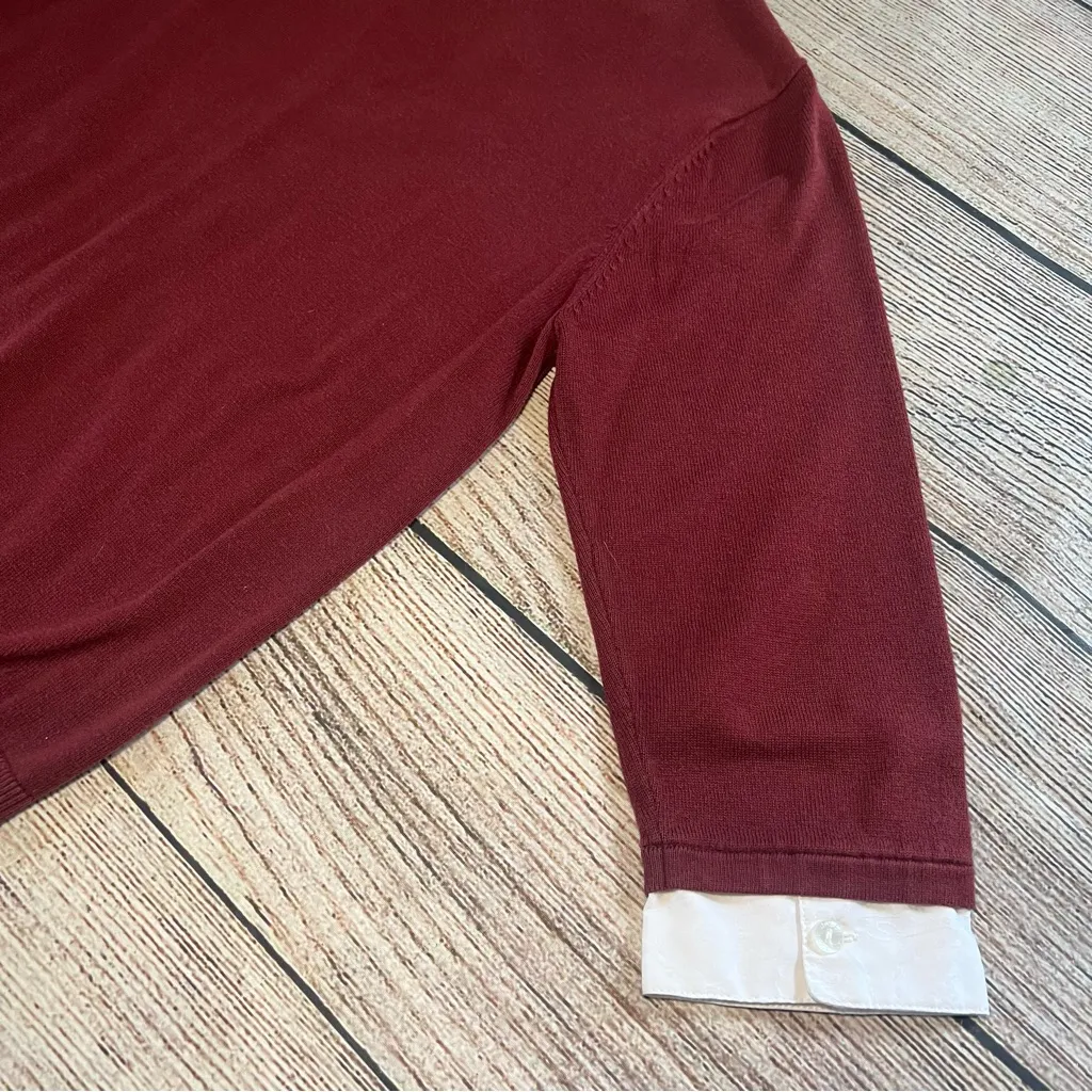 Vintage 90s Academia Sweater Top Womens Small Red Knit Preppy Fall Collared‎ Y2k - Image 7