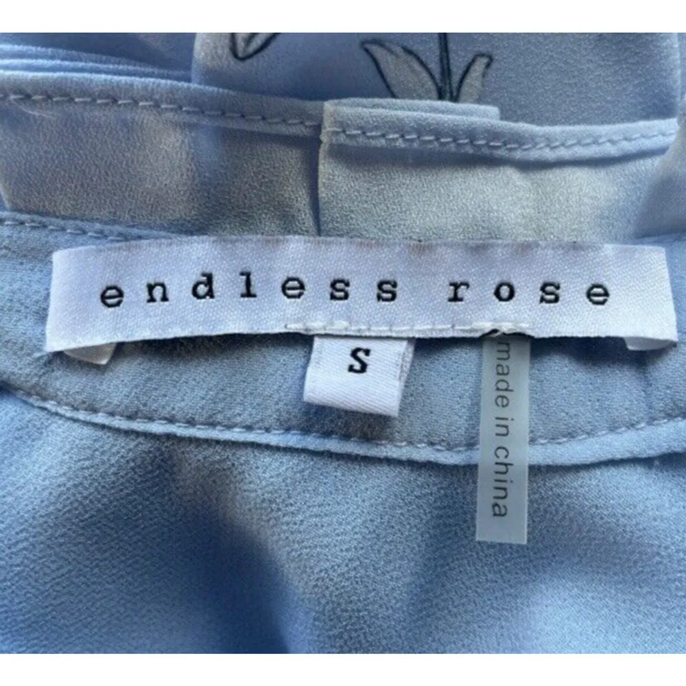 Endless Rose Ruffled Bell Sleeve Blouse Top Women Sz S Floral Baby Blue Mockneck - Image 3