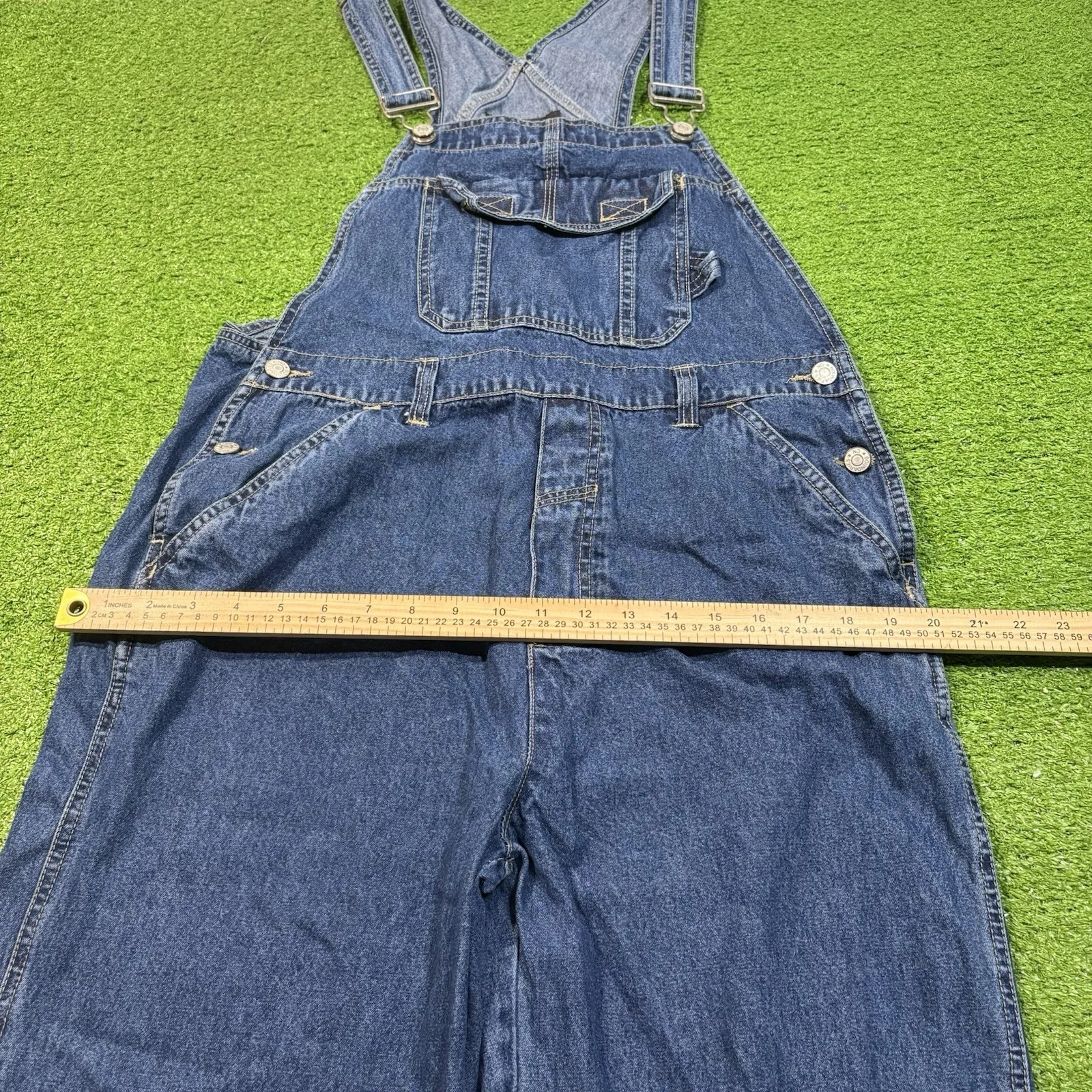 Vtg No Boundaries Women's Denim Overalls Baggy Wide Legs Size L 11/13 Goblincore - Image 5