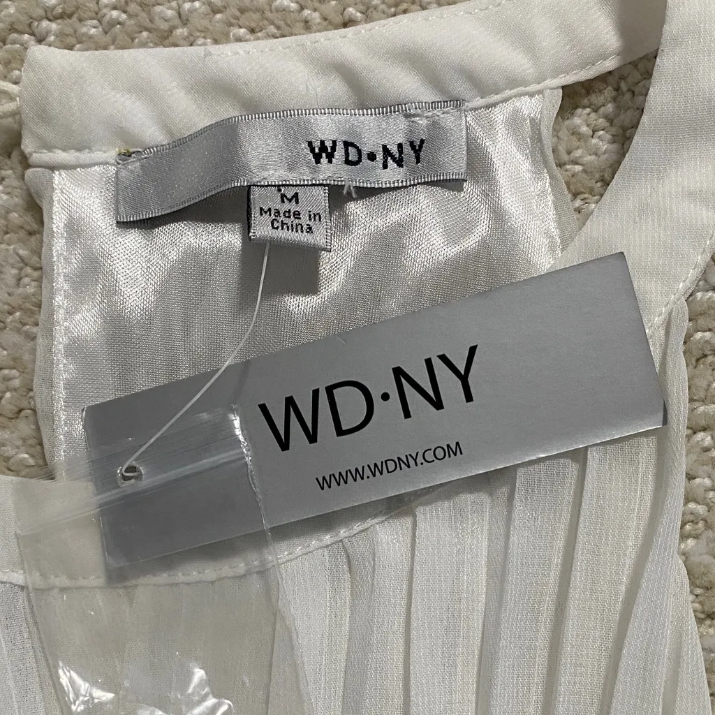 WD.NY Elegant White Pleated Midi Dress Size M - Image 13