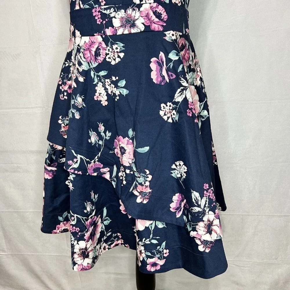 Speechless Navy Juniors Floral Skater Dress Halter Neck Stretch Size 9 NWT NEW - Image 3
