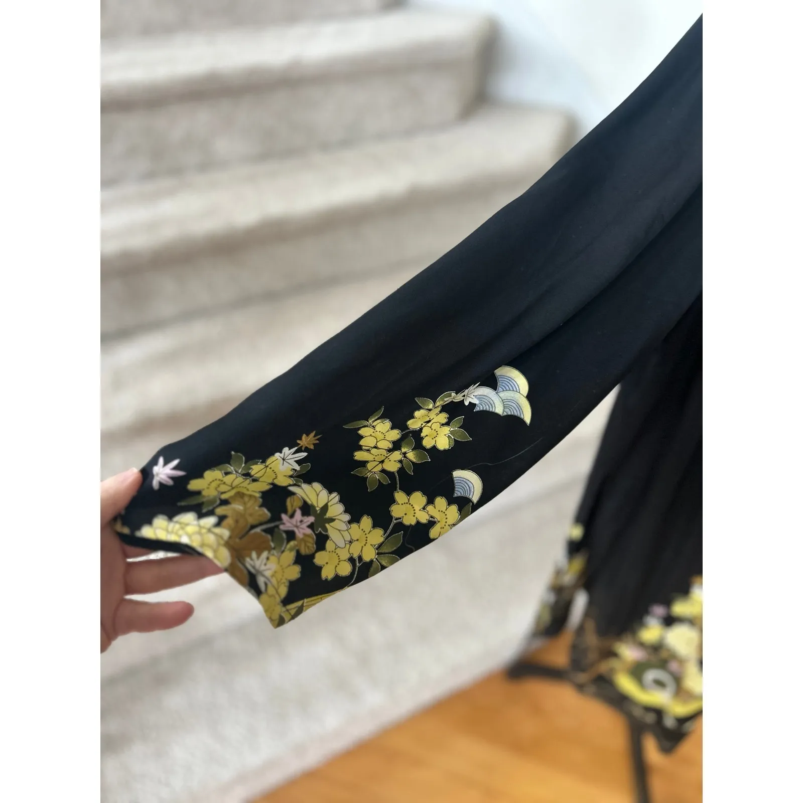 Citron Santa Monica Black Yellow Silk Chinoiserie Floral Print Long Line Jacket Size 2X - Image 6