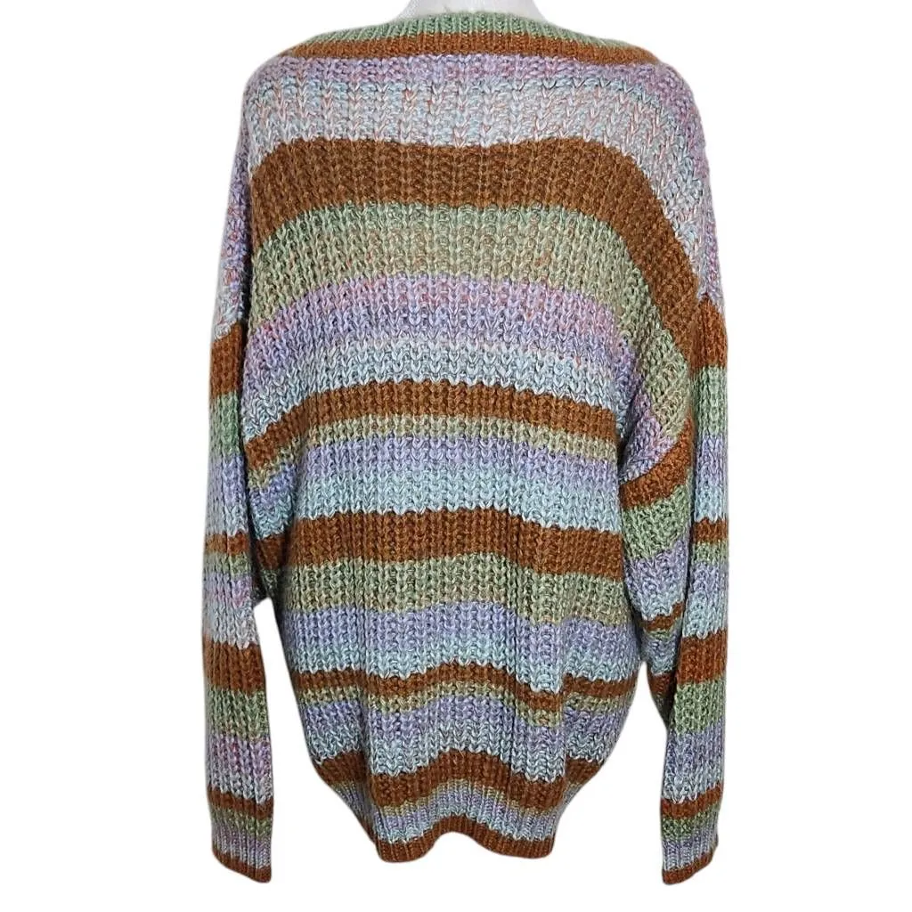 Haptics Colorful Stripe Sweater Size 2X Plus Size Striped Chunky Knit Sweater Brown - Image 2