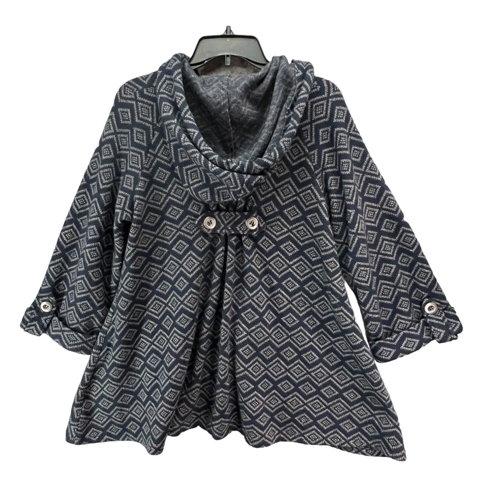 For Cynthia Hooded Jacket Womens S Blue Wool Blend Geometric Coat Boho Folklore - Image 5