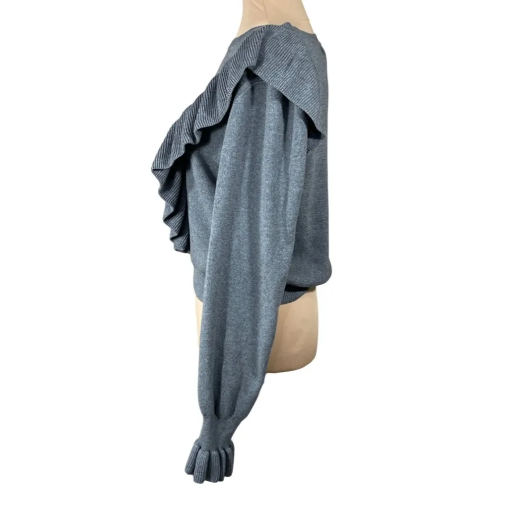 Loveriche Ruffle Sweater Grey Knit Size L Large Ruffle Cuff Women's Gray - Image 2