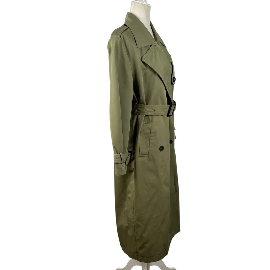 ZARA Oversized Belted Double Breasted Long Trench Coat Khaki Taupe Green XSmall - Image 7