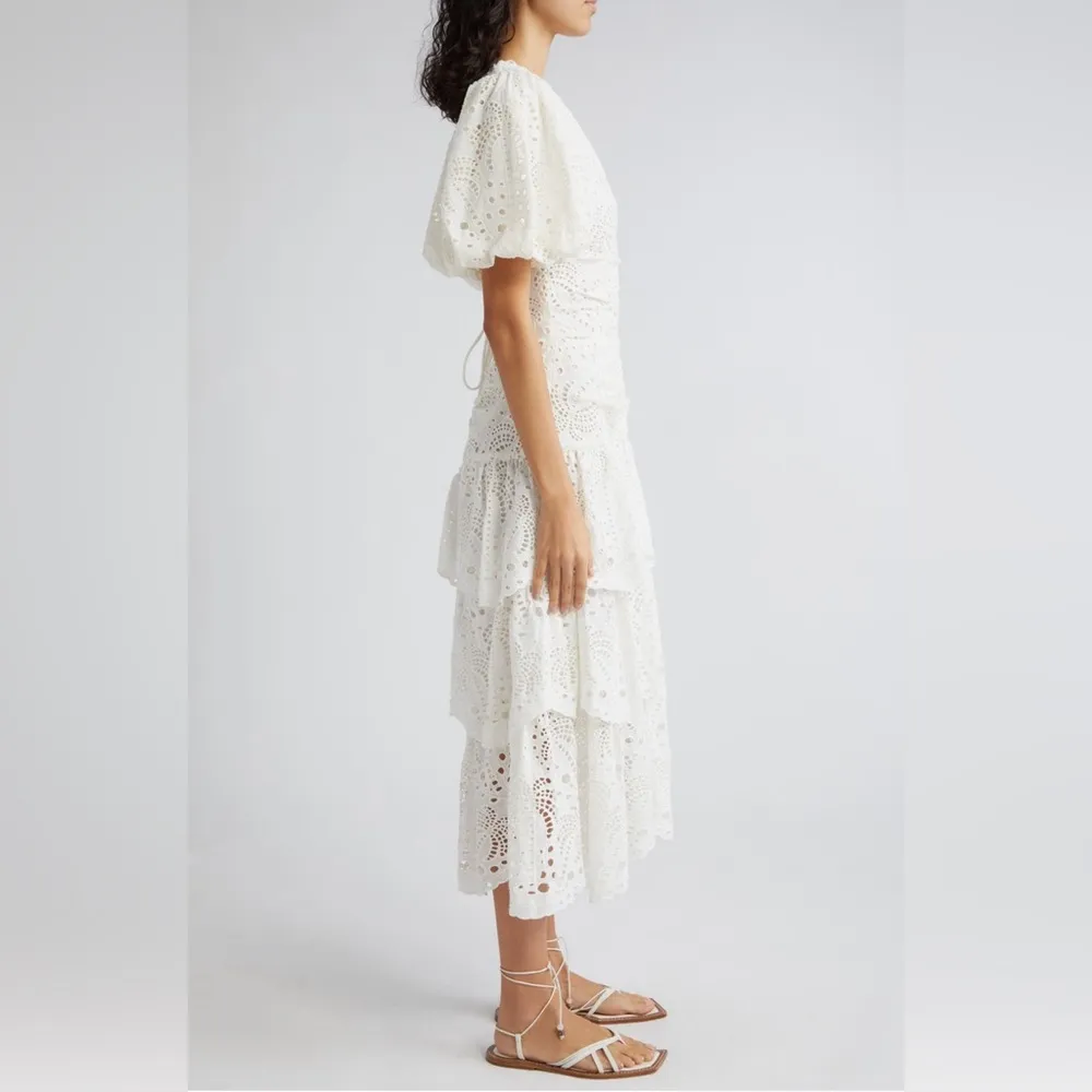Farm Rio Eyelet Puff Sleeve Tiered Cotton Midi Dress, BRAND NEW, Small , $345 - Image 3